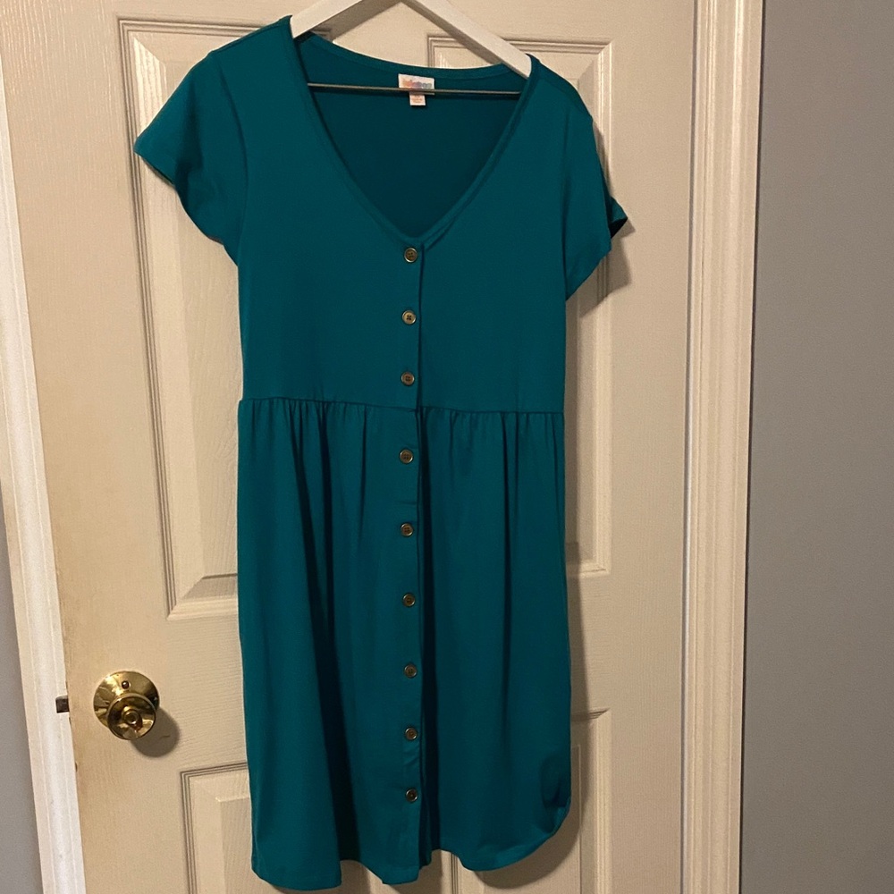 LuLaRoe Heidi  teal Button-Down Women's Dress